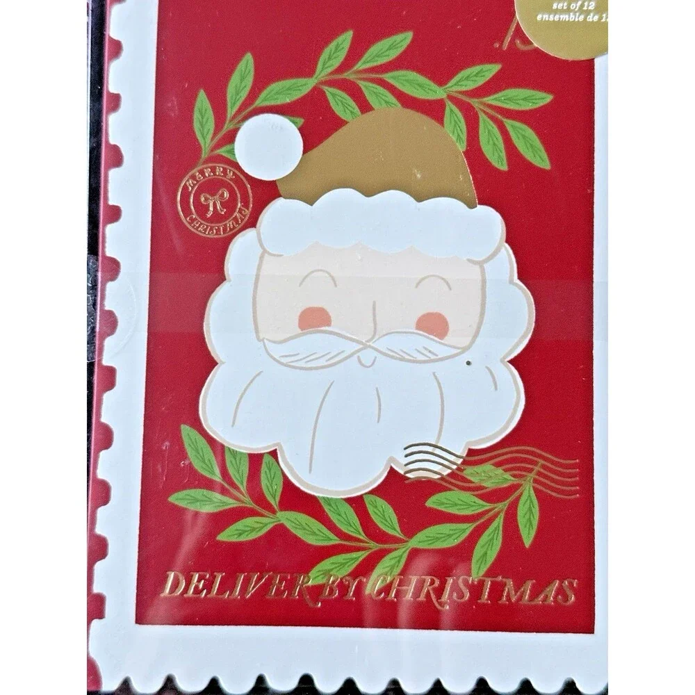 Fringe Studio Delivery By Christmas Box of 12 Cards & Envelopes Santa Claus